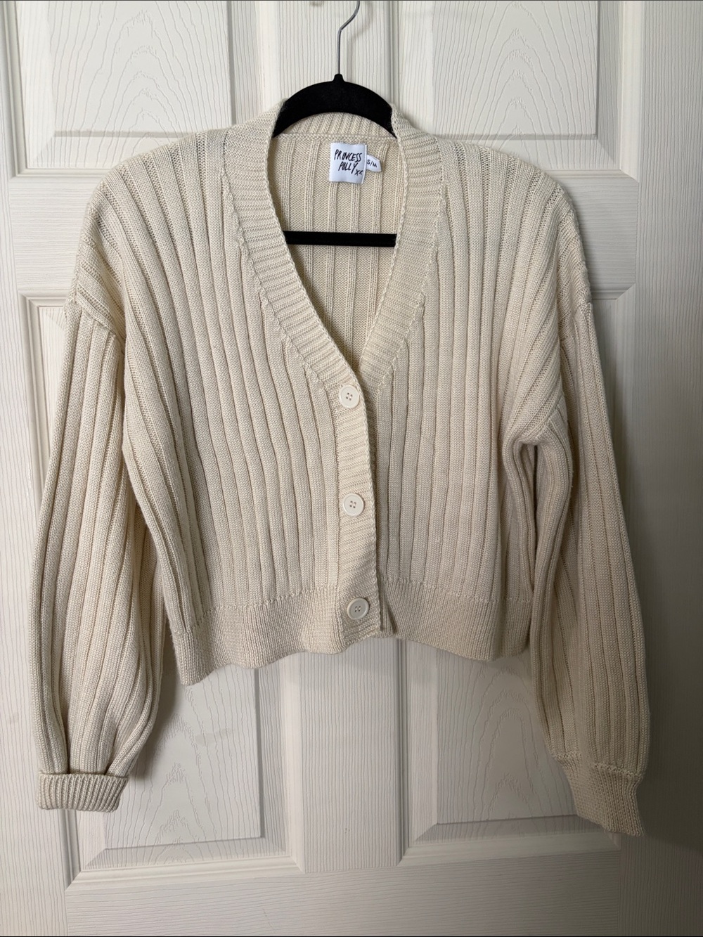 Princess Polly Ivory Ribbed Button Cardigan